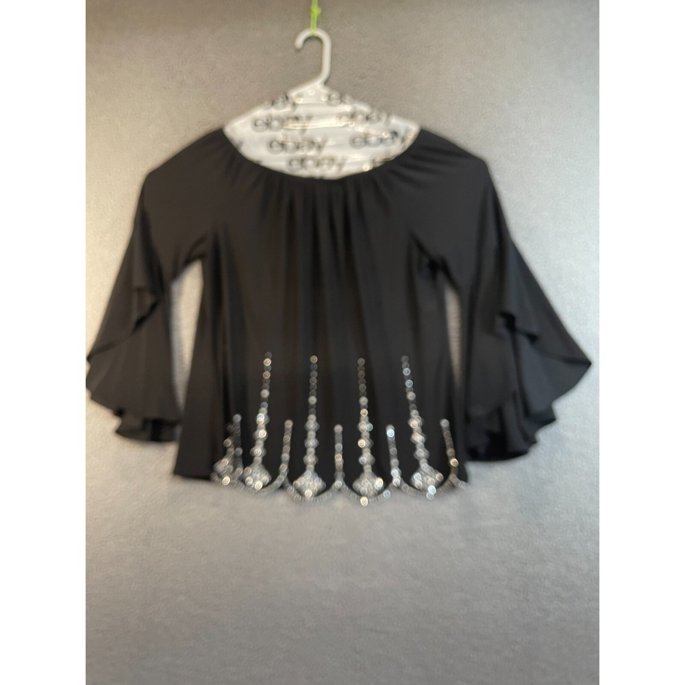 Prelude Women's Black Top with beading design at bottom, M